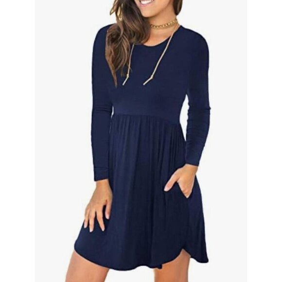 HiMONE Womens Navy Blue Long Sleeve Casual T-Shirt Swing Dress Size Small NEW - Picture 1 of 11